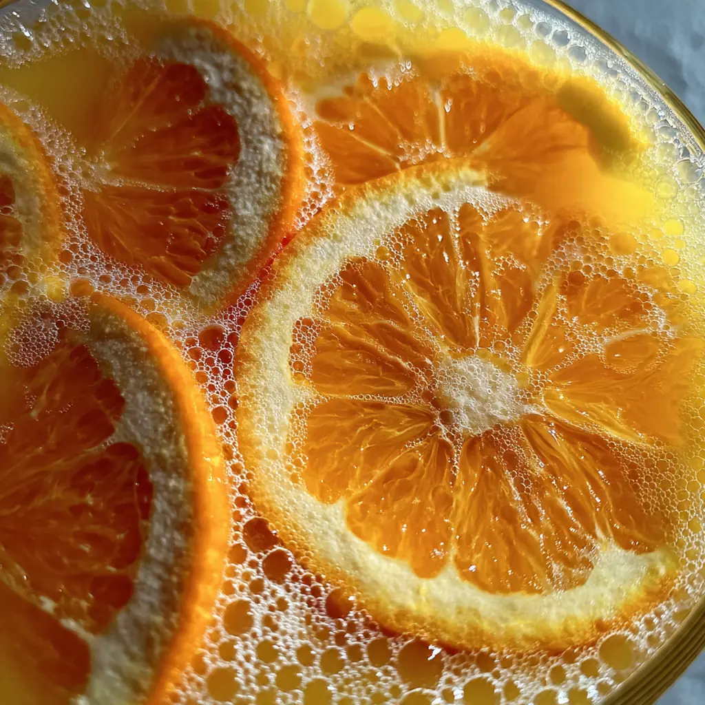 A row of elegant champagne flutes filled with bright orange Classic Mimosa cocktails.