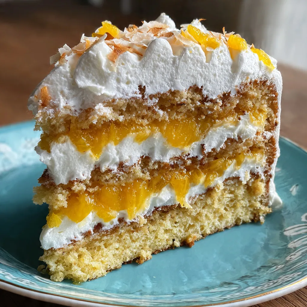 Two tall, golden layers of classic vanilla cake stacked with creamy white frosting