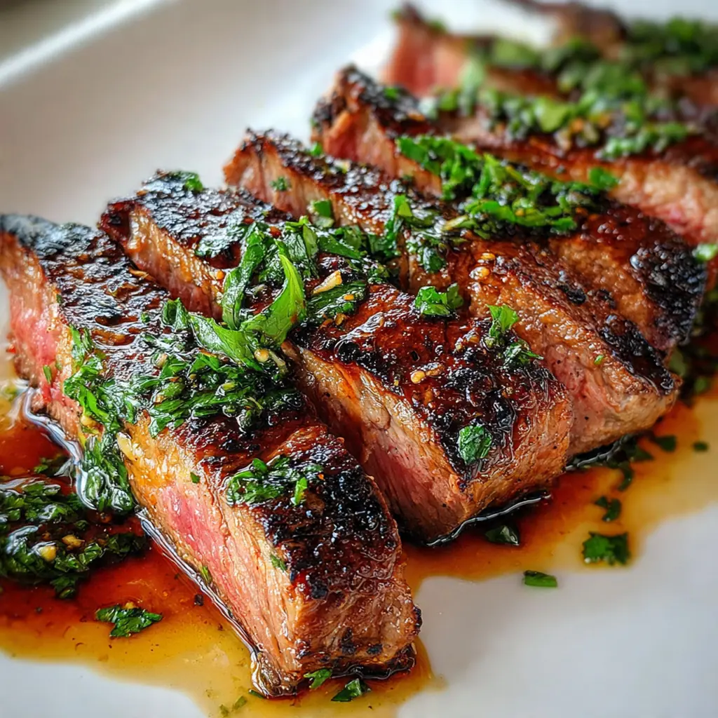A perfectly seared top sirloin steak resting on a cutting board with fresh herbs and garlic