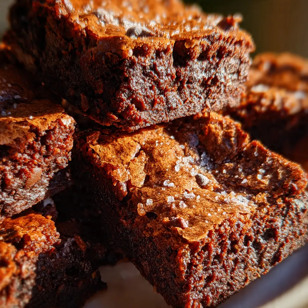 Close-up of a gooey brownie square with melted chocolate chips and a glass of milk
