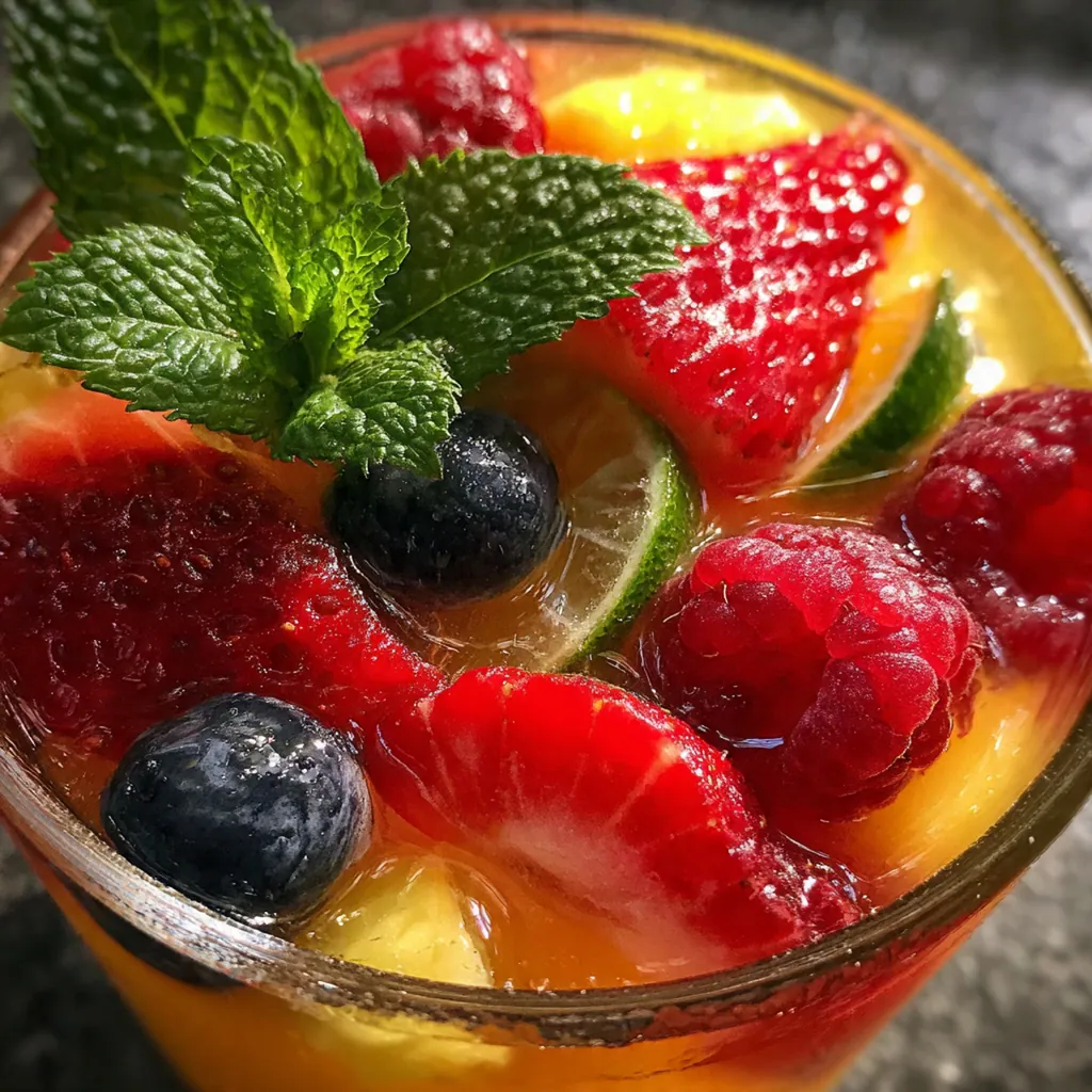 A close-up of a glass of green punch with a sugar rim, showing a lychee and blueberry eyeball floating inside.
