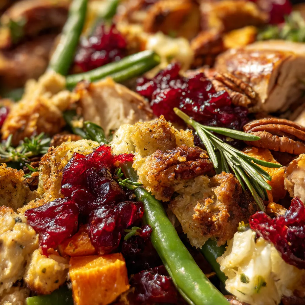 A festive platter of sliced Christmas in Connecticut pot roast surrounded by roasted root vegetables and fresh herbs