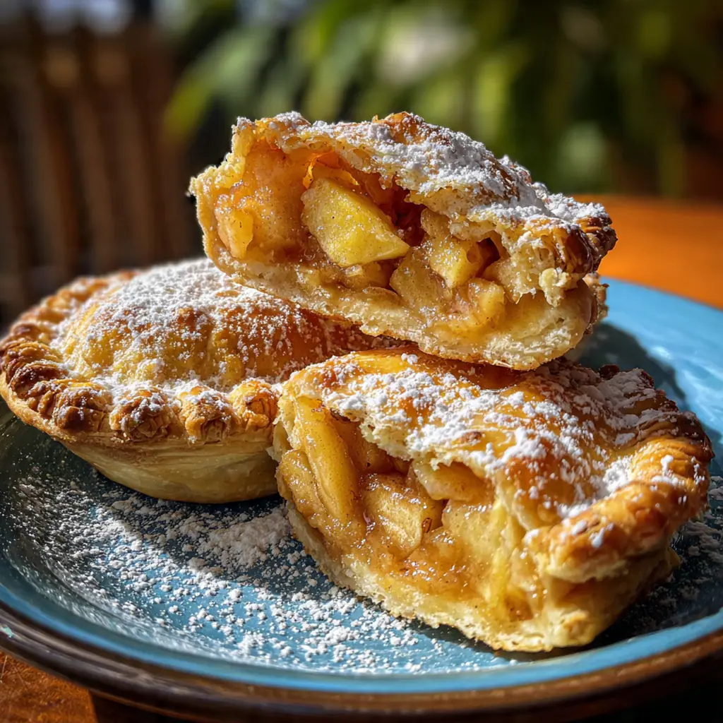 Close-up of a freshly baked apple pie showing the warm cinnamon apple filling inside