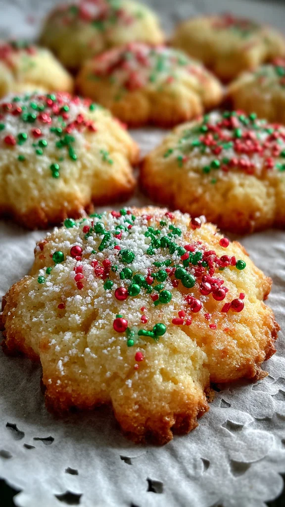 A holiday cookie platter featuring festive shortbread alongside a steaming mug of tea