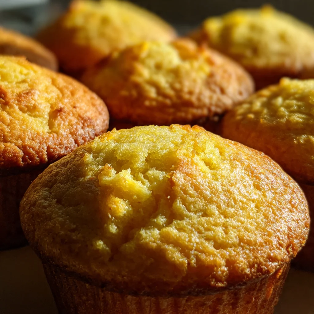 Close-up of a classic corn muffin split open showing its tender, slightly crumbly interior