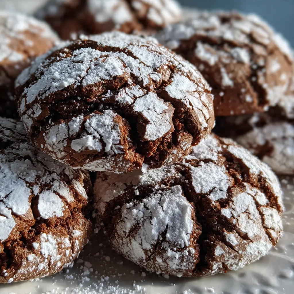 Cookie dough balls being rolled in a shallow bowl of powdered sugar before baking.