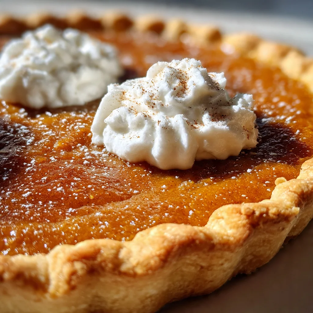 A close-up shot showing the silky-smooth texture of the spiced pumpkin filling.