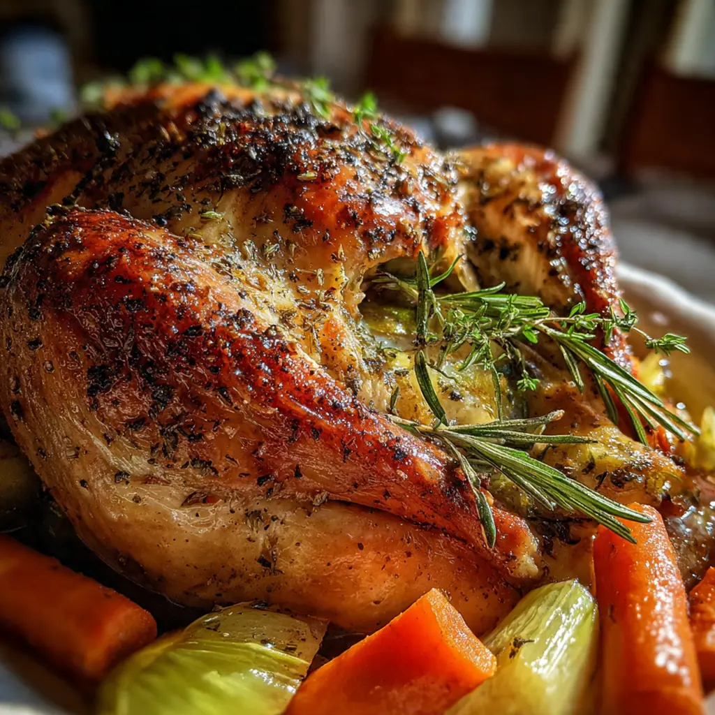 A festive table setting with the carved roast turkey as the centerpiece, surrounded by classic side dishes