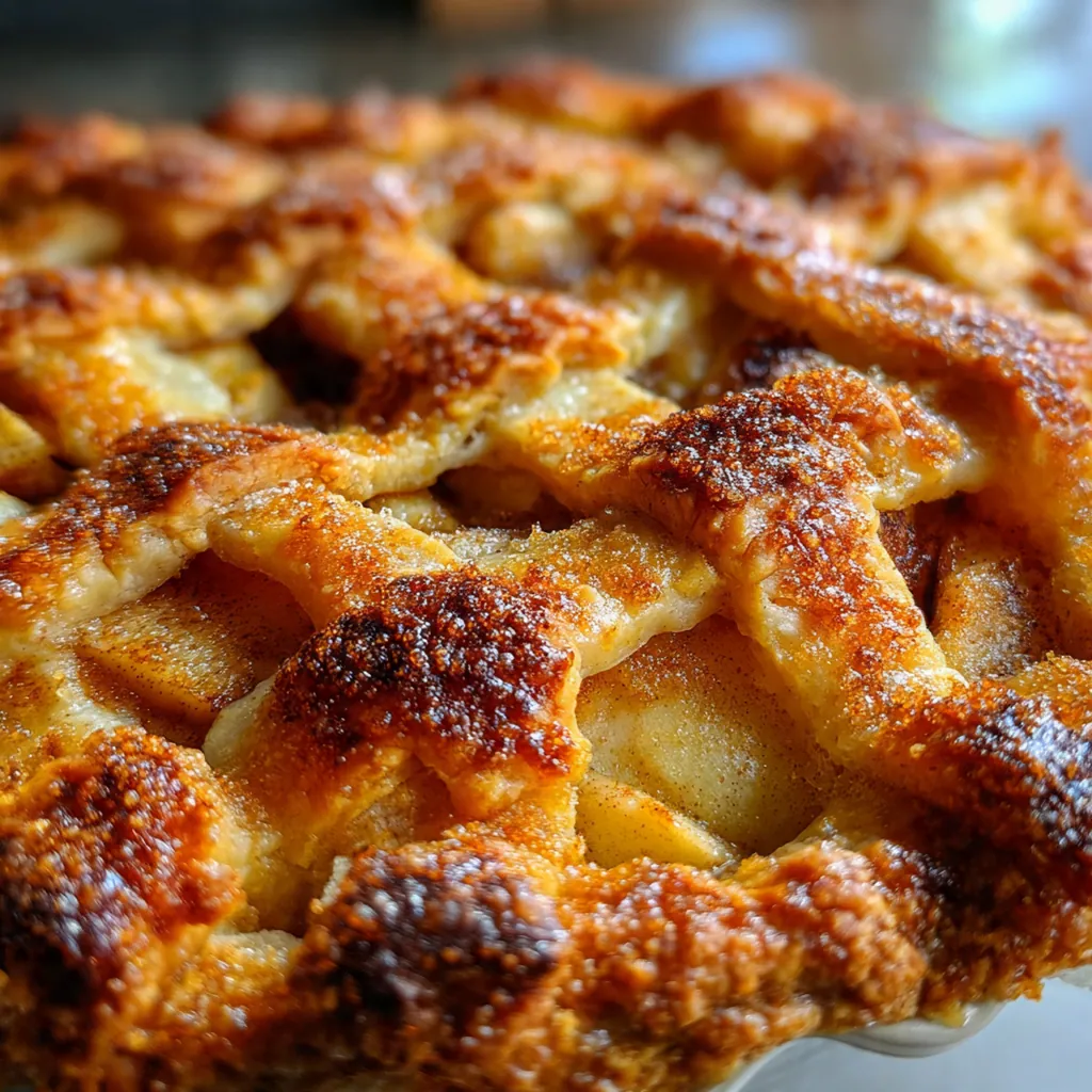 Overhead shot of the whole pie fresh from the oven with a crackly, buttery crust