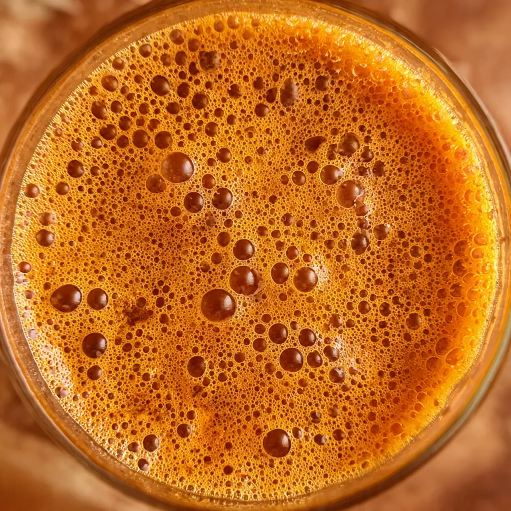 A large glass pitcher filled with golden-orange spiced pumpkin juice next to fresh ginger and apples.