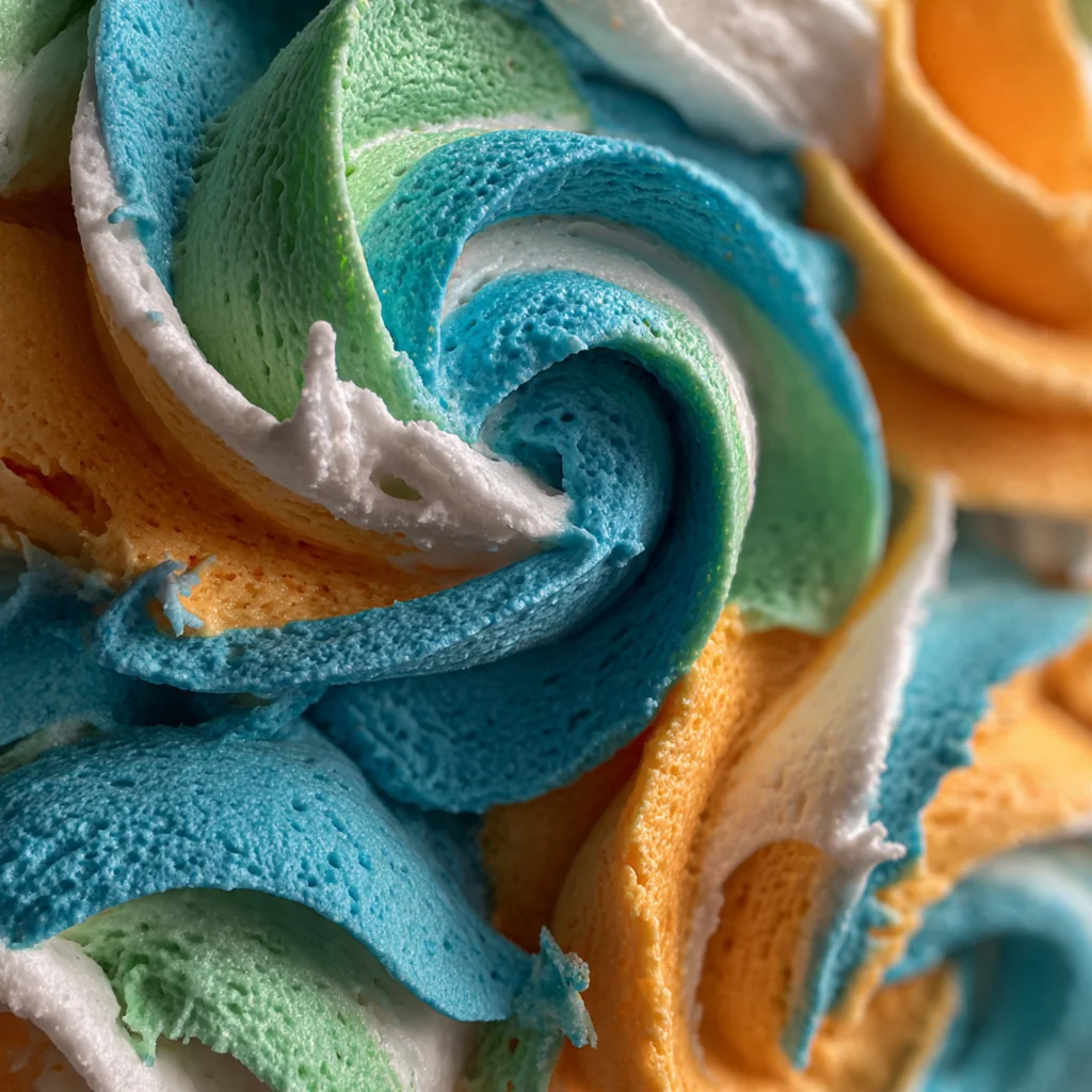 A glass bowl filled with fluffy, pale white vanilla buttercream frosting with a spatula resting inside.