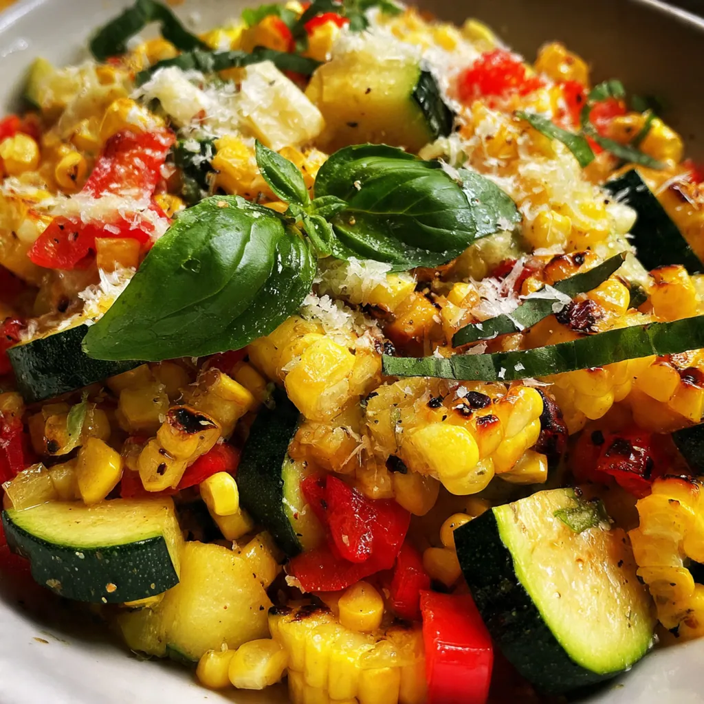 A vibrant skillet of summer fresh corn and zucchini sauté with golden zucchini and bright yellow corn