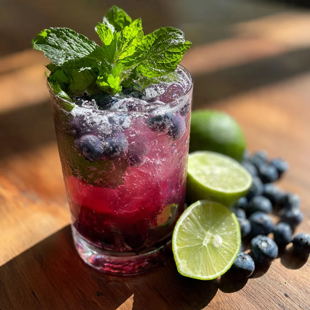 A hand muddling fresh mint leaves in a cocktail shaker with simple syrup