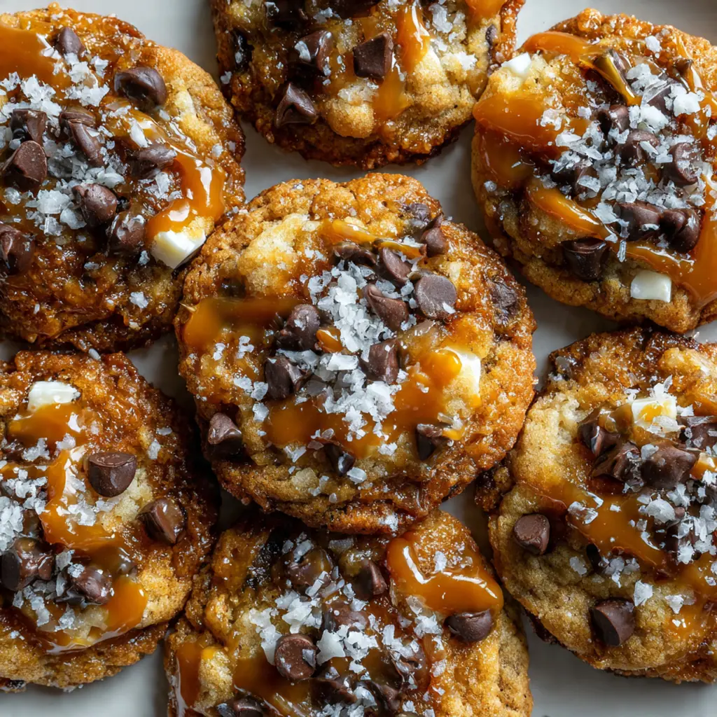 Close-up of a warm cookie broken open to reveal the creamy cheesecake filling inside