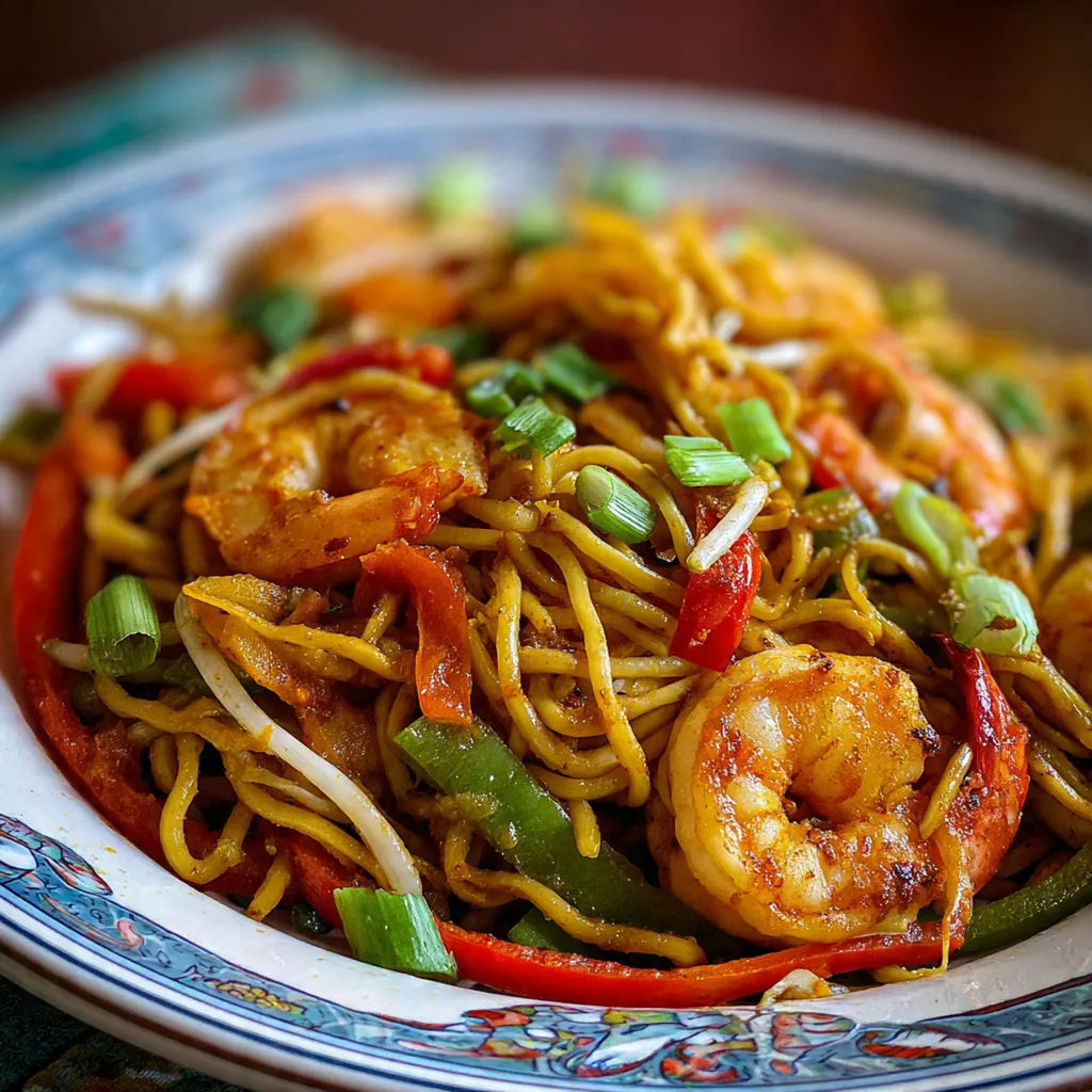 Shrimp Lo Mein With Red And Green Pepper